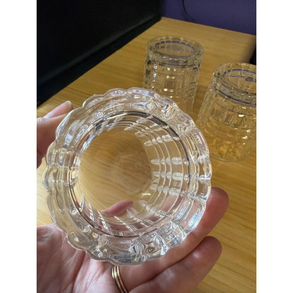 Set of 3 Heavy Clear Pressed Glass Rocks Tumblers Old Fashioned‎